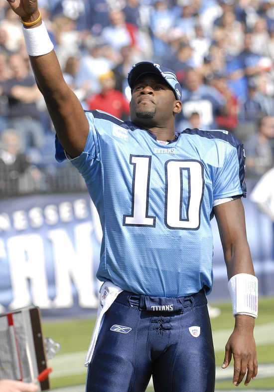 Tennessee Titans quarterback Vince Young (10) walks off the field